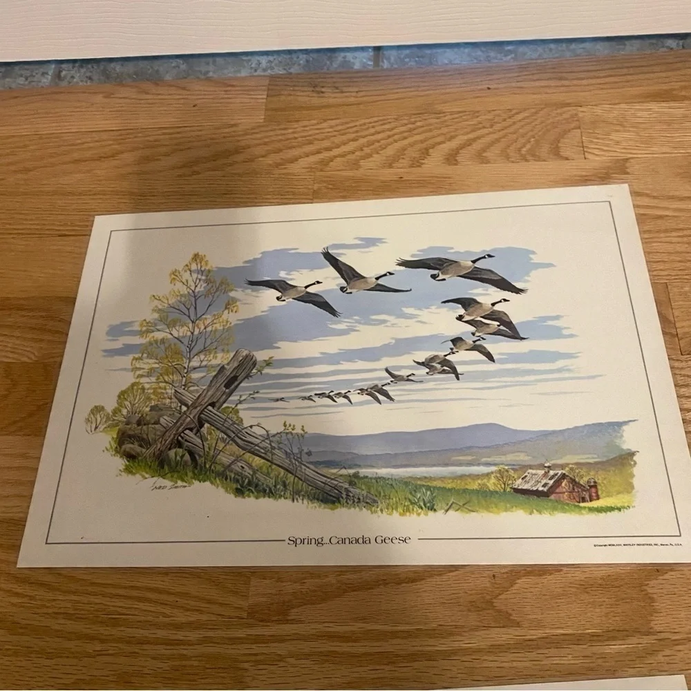 Vintage Whirley 1975 Placemats Four Seasons on the Farm Whitetail Deer Birds 4